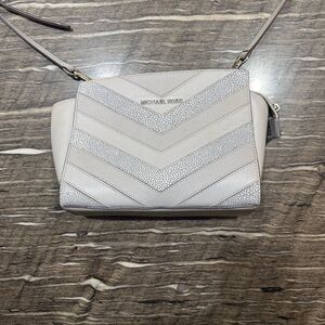 Michael Kors Selma Crossbody Bag Silver and Cream